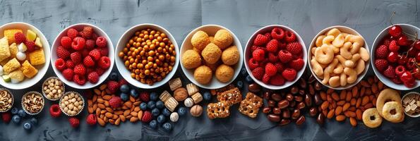 Snacking report, featuring diverse snacks, picture photo