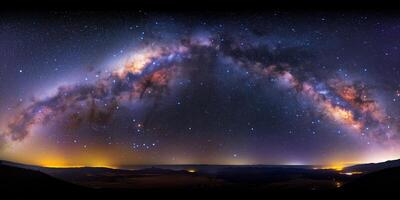 Panoramic view of the Milky Way from Earth at night, photography photo
