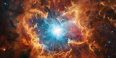 Planetary nebula with central white dwarf and ionized gas shell, photorealistic photo