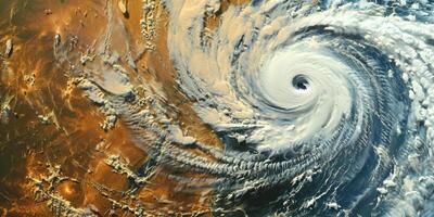 Satellite image of a hurricane showing eye, spiral bands, and overall storm structure, photo