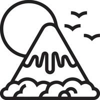 A mountain with clouds and birds flying above it vector
