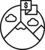 A black and white illustration of a mountain with a dollar sign vector
