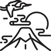 A black and white illustration of a mountain with a bird flying over it vector