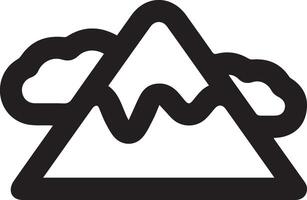 A black and white mountain icon with a cloud in the background vector