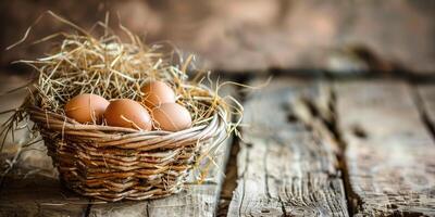 Small basket of organic, freshly harvested eggs, picture photo