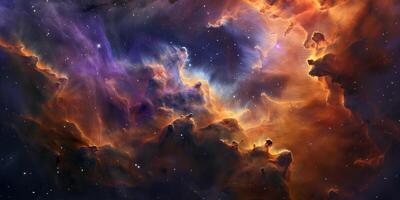 Vibrant nebula with swirling clouds of gas and dust in deep space, photorealistic photo