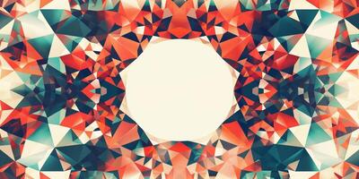 Abstract geometric pattern of triangles and circles with blank white area for copy space in center, photo