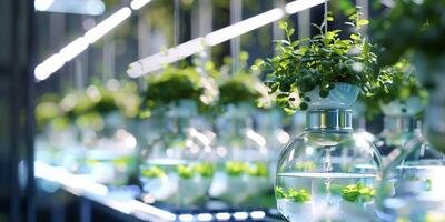 Automated plant feeder, dispensing nutrients into a cluster of decorative vases, photo