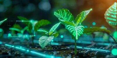 Intelligent plant health monitor using AI algorithms to analyze leaf condition and growth patterns, photography photo