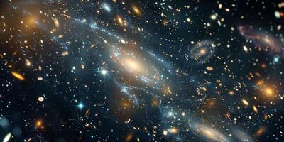 Image of a galaxy cluster with hundreds of visible galaxies, photography photo