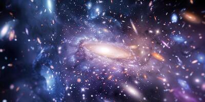 Image of a galaxy cluster with hundreds of visible galaxies, photorealistic photo