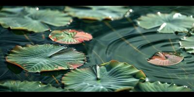 Flat, ribbon-like leaves arranged in fan-like pattern beneath water's surface, photorealistic photo