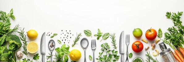 Concept art of a beautiful plate of healthy ingredients with pencil-drawn background featuring kitchen appliances and healthy foods, photography photo