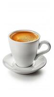 Cup of delicious coffee isolated on white background, photorealistic photo