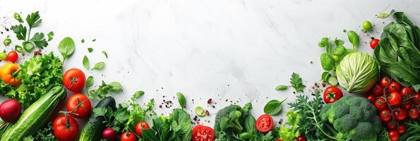 Slide design with a vegetable theme, white, simple background for text, photography photo