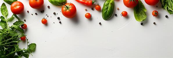 Slide design with a vegetable theme, white, simple background for text, picture photo