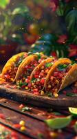 Festive 3D taco party scene with soft lighting, photorealistic photo