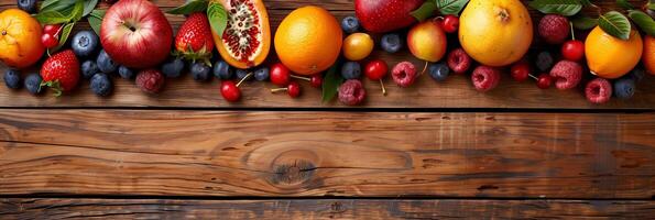 Fresh fruit on a wooden desk with copy space, picture photo