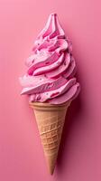 Futuristic ice cream on pink background, minimalist style, photography photo