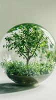Globe with green leaves inside on a white background, picture photo