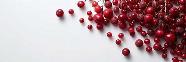 White billboard with berries in the corner, vertical Nordic design on pure white background, picture photo