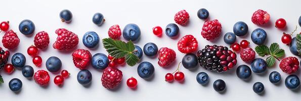 White billboard with berries in the corner, vertical Nordic design on pure white background, photo
