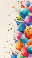 Colored confetti and streamers on a white background with copy space, photo