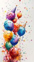 Colored confetti and streamers on a white background with copy space, photography photo