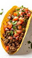 Taco with minimal toppings on white background, picture photo
