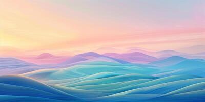 Rolling hills under sky painted with pastel shades of setting sun, photography photo
