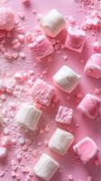 Pastel-colored, fluffy background with marshmallow texture, monochrome with slight details on the sides and an empty center, photorealistic photo