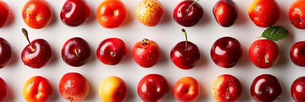 Still life product photography with multiple fruits in a pattern, minimalist style, photo