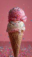 Ice cream, summer vibes, plain background, photorealistic photo