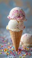 Ice cream, summer vibes, plain background, photo