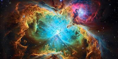Crab Nebula with chaotic gas and dust expanding from pulsar, picture photo