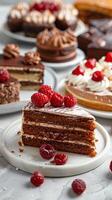 Various cakes with a plain light background and copy space, picture photo