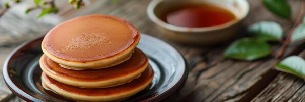 Virtual class on crafting Japanese dorayaki pancakes with red bean filling, photorealistic photo