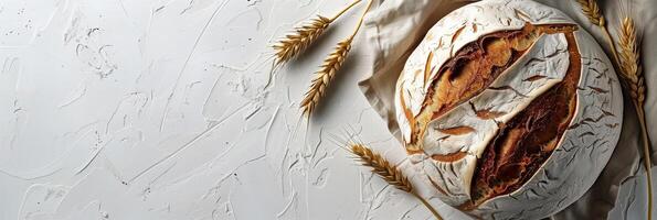 Minimalist background with realistic sourdough bread, photo