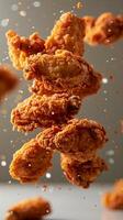 Vertical shot of wings, fast food, chicken, fried, golden, isolated on white, photography photo