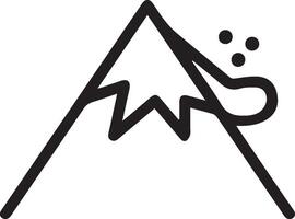 A mountain with snow on it is shown in a black and white line drawing vector