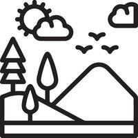 A black and white illustration of a mountain and trees vector
