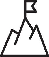 A black and white mountain icon with a flag on top vector