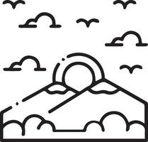 A mountain with clouds and birds in the sky vector