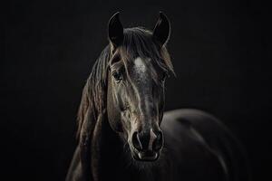 Portrait of a horse against a dark background photo