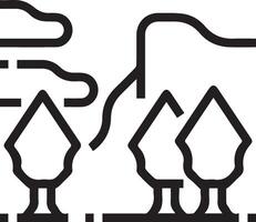 A black and white illustration of trees and a mountain vector