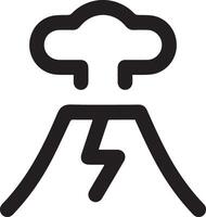A black and white icon of a volcano with lightning vector