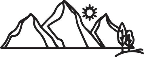 A black and white drawing of a mountain range vector