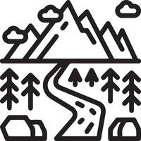 A line drawing of a mountain road and trees vector