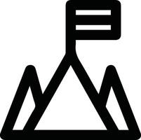 A black and white icon of a mountain with a flag vector