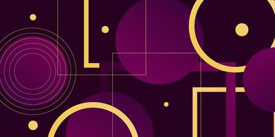 Abstract dark purple gradient illustration with geometric background with purple circles and simple gold line pattern with 3D look. Dynamic and luxurious design. Eps10 vector